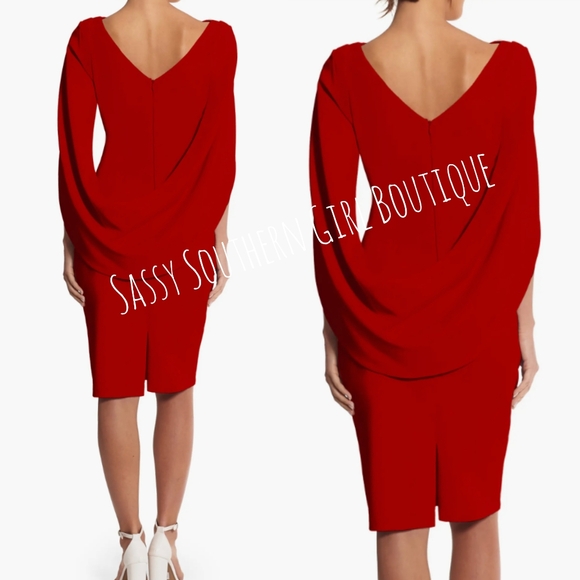 ⭐🆕Betsy & Adam red cape cocktail dress - Picture 5 of 10
